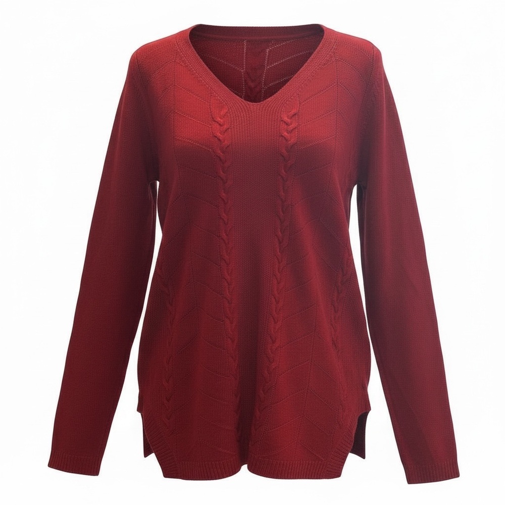 Madison Rich Red V-Neck Sweater - Picture 2 of 5